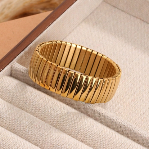 Stainless Steel Expansion Band Bracelet Wide Stretch Retro Minimalist Unisex Wrist Jewelry Polished Finish