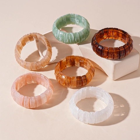 Chunky Bangle Bracelet Acrylic Resin Marble Texture Tortoiseshell Vintage Geometric Elastic Jewelry For Women