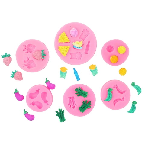 Mini Moldes De Silicona Con Forma De Frutas Verduras Para Fondant Chocolate Decoración De Pasteles DIY Resina Arcilla