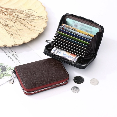 Porta Carte A Fisarmonica Con Blocco RFID Pelle PU Grana Ciottoli Portafoglio Di Grande Capacità Con Cerniera Per Donna E Uomo