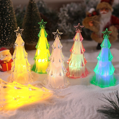 Mini LED Christmas Tree Night Light Acrylic Crystal Multi Color Star Desktop Decoration Lamp Festive Ornament Glow