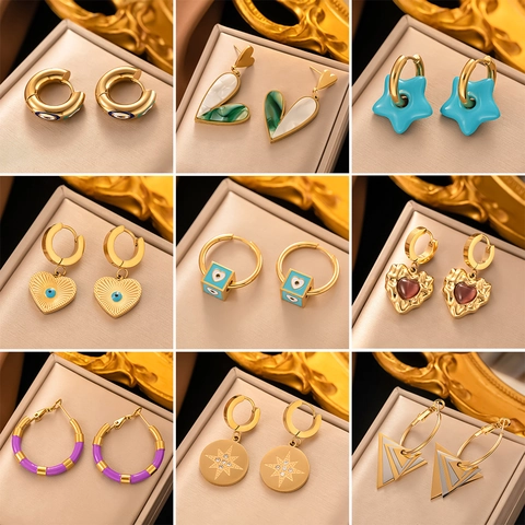 Elegant Stainless Steel Rhinestone Jewelry Collection For Women Vintage Heart Butterfly Evil Eye Pendant Earrings Necklace Bracelet