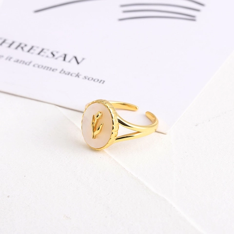 French Vintage Tulip Flower Relief Ring 925 Sterling Silver Shell Oval Adjustable Open Finger Jewelry Women