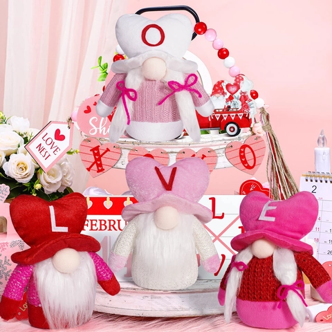 Ornements En Peluche De Gnomes De La Saint Valentin Amour Tricot Fourrure Décoration De Table Cadeaux De Fête Maison