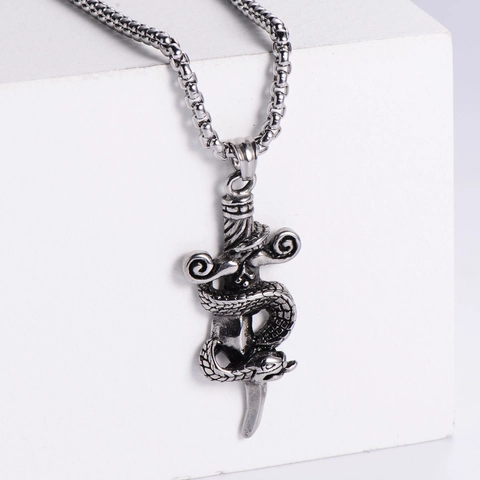 Collar Con Colgante De Espada Envuelta En Serpiente Acero Inoxidable 304 Punk Gótico Vintage Daga Joyería Para Hombres Niños