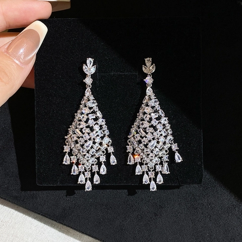 Elegant Tassel Drop Earrings With Zircon Copper And 925 Sterling Silver Earring Post Water Drop Long Sparkling Jewelry