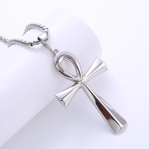 Collana Con Ciondolo Croce Ankh Egiziana Acciaio Inossidabile 316L Simbolo Della Vita Gioielli Religiosi Vintage Uomo Donna