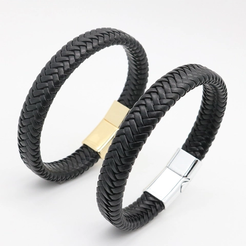 Geflochtenes Lederarmband Für Herren Vintage Legierung Magnetverschluss Punk Stil Mikrofaser Gewebte Armreif Schmuck