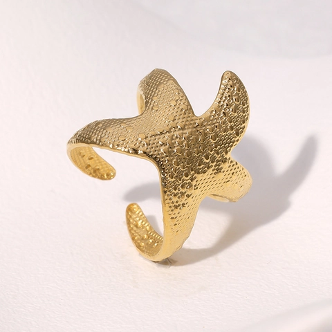Anillo Abierto Estrella De Mar Acero Inoxidable Chapado En Oro 18K Ajustable Minimalista Texturizado Joyería Para Mujer