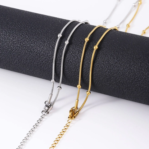 Collana Con Catena A Serpente In Acciaio Inossidabile Per Donna Placcata Oro 18K Perline Tonde Gioielli Minimalisti