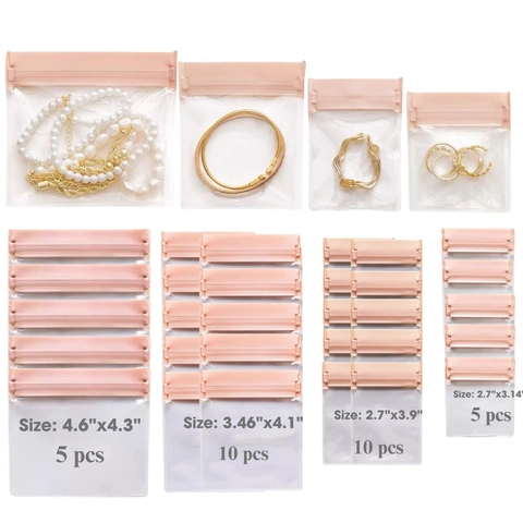 Thickened PVC Jewelry Storage Bag Transparent Anti-oxidation Zip Lock Bag For Earrings Necklace Bracelet Pink Sealing Dustproof Jewelry Packaging Bag