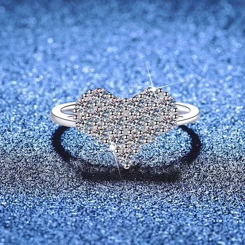 Anello Moissanite A Forma Di Cuore Argento Sterling S925 Incastonatura Pave Cluster Gioielli Da Matrimonio Per Donne