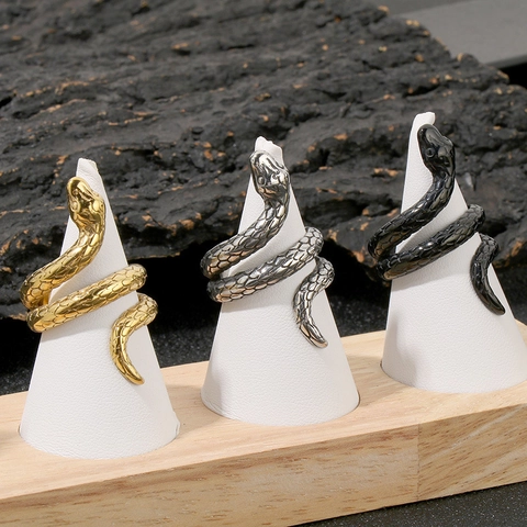 Anello a Serpente Punk Retrò per Uomo Donna in Acciaio al Titanio Placcato Oro 18K Forma Animale Gioielli di Moda