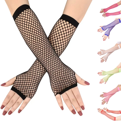 Guantes De Red Largos Mitones De Malla Nylon Elástico Retro Fiesta Baile Accesorios Unisex