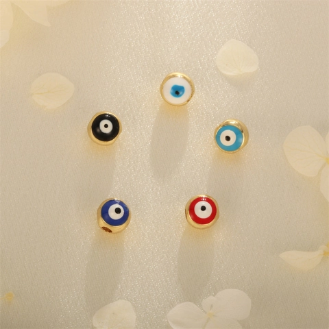 Evil Eye Beads Copper Gold Plated Enamel Turkish Lucky Charms For DIY Necklace Bracelet Jewelry Making Round Cylinder Tube