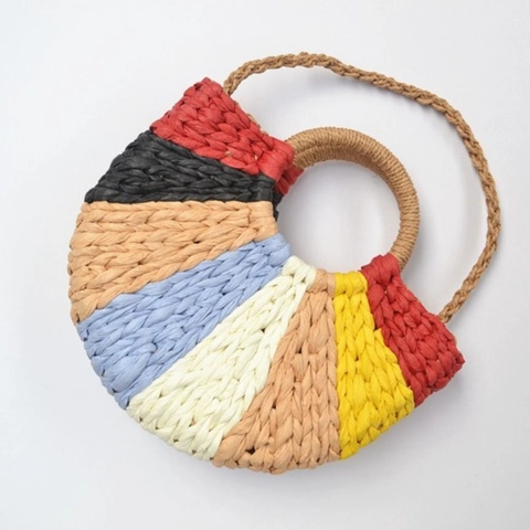 Borsa A Tracolla In Paglia Intrecciata Da Donna Fibra Di Carta Borsa A Mezzaluna Con Manico Tondo Coulisse Stile Spiaggia