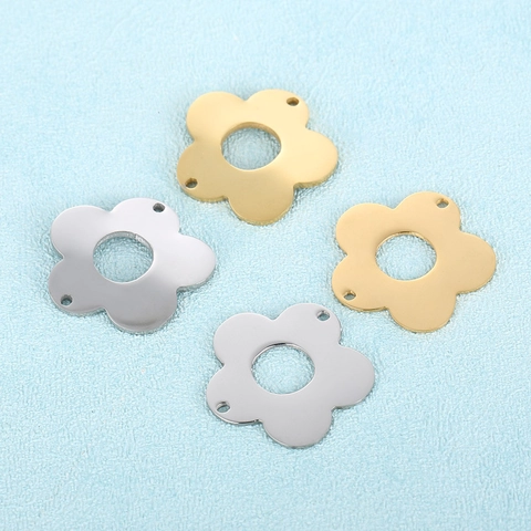 Dijes De Flores De Acero Inoxidable Colgantes Florales Huecos Accesorios Para Hacer Joyas DIY Tonos Oro Plata
