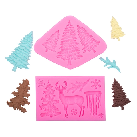 Moldes De Silicona De Navidad Para Fondant Chocolate Decoración De Pasteles Árbol Alce Copo De Nieve Herramientas De Hornear Flexibles