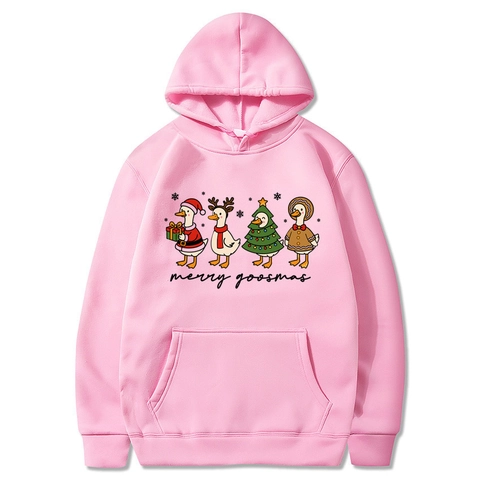 Merry Goosmas Natale Felpa Con Cappuccio Uomo Poliestere Foderata In Pile Pullover Stampa Oche Festive Casual Unisex