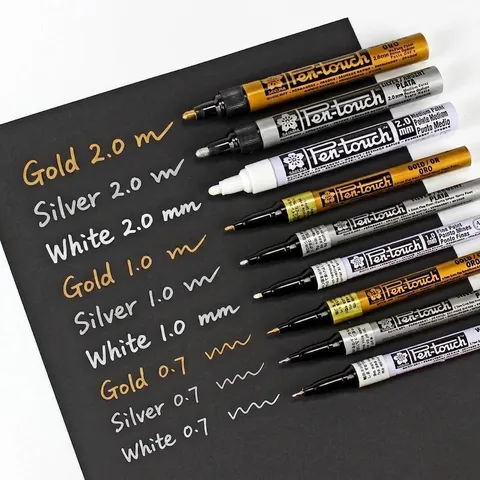 Metallic Paint Marker Pens Aluminum Gold Silver White Opaque Permanent Ink For Dark Paper DIY Art Drawing Waterproof