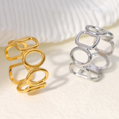 Geometrischer Hohler Verstellbarer Offener Ring Edelstahl Minimalistisch Gold Silber Chic Schmuck Für Damen