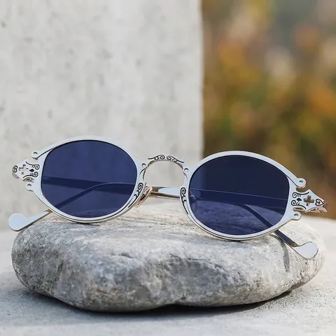Occhiali Da Sole Ovali Steampunk Vintage Montatura In Metallo Intagliato Gotico Per Uomo Donna Festa Moda