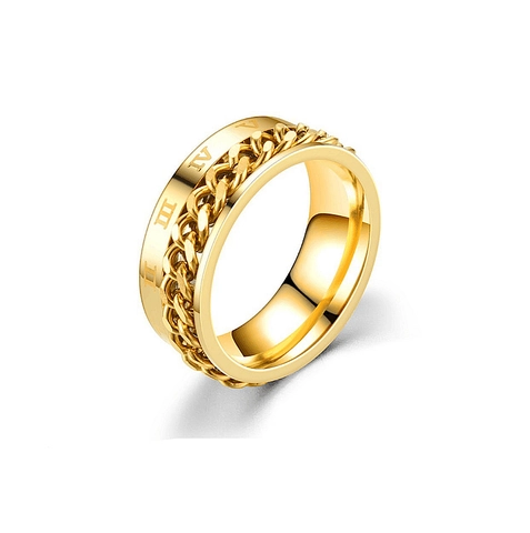 Vintage Stainless Steel Rotatable Chain Ring For Men Women Retro Roman Numeral Spinner Ring Fashion Industrial Jewelry