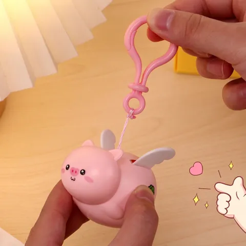 Creative Cartoon Flying Pig Capybara Pull-String Keychain Stress Relief Flapping Wings Pig Toy Pendant For Bag Car Decoration