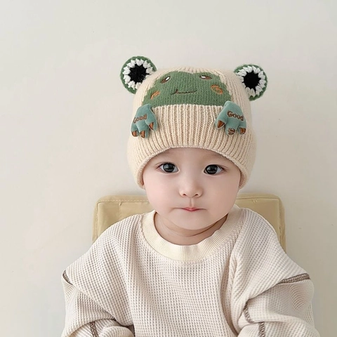 Baby Winter Warm Strickmütze Süßer Cartoon Frosch Design Beanie Für Säuglinge Kleinkinder Weiche Wolle Gehörschutz Mütze