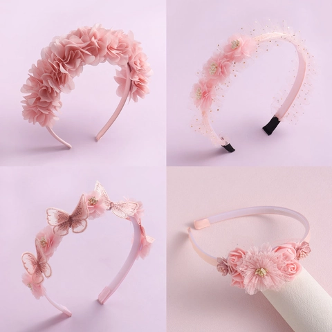 Blumen Stirnband Mit Stoffblumen Spitze Netz Schmetterling Und Künstliche Perlen Dekoration Süßer Haarreif Für Frauen Mädchen