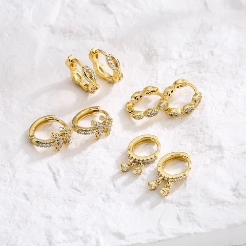 Cubic Zirconia Hoop Oorbellen Verguld Koper Geometrische Sierlijke Huggie Oorbellen Voor Vrouwen Minimalistische Stijl
