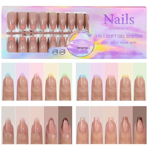 Unghie Finte French Press On Soft Gel Punte Per Unghie Nude Rosa Sfumato Manicure Professionale DIY Unghie Artificiali