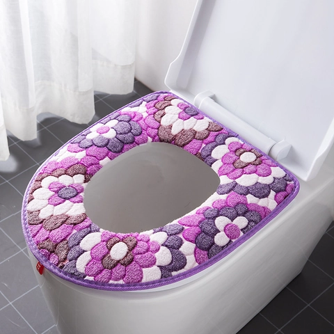 Dicke Kristall Samt Plüsch Toilettensitzbezug Wasserdichte PU Rückseite Blumenmuster Reißverschluss Warm Waschbar Bad Kissen