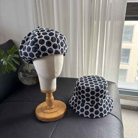 Women Cotton Polka Dot Embroidered Bucket Hat And Beret Breathable Sun Protection Adjustable Hollow Out Floral Design