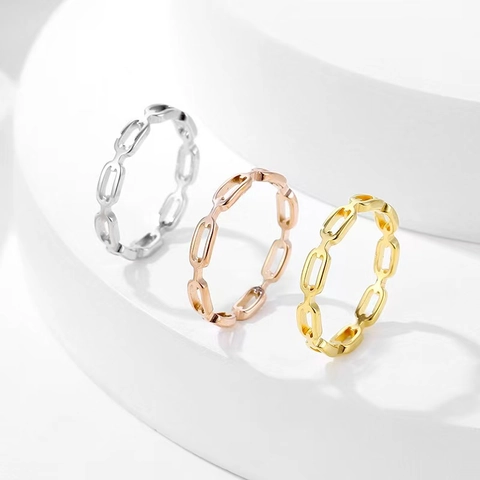 Hollow Link Chain Ring Stainless Steel Minimalist Geometric Band Jewelry For Women Men