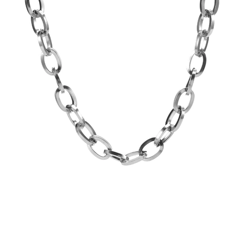 Hip Hop Chain Necklace And Bracelet Titanium Steel Oval Link Punk Fashion Silver Color Adjustable Jewelry