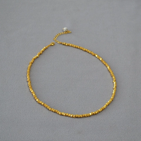 Retro Minimalist Brass Faceted Square Bead Necklace For Women Gold Silver Plated Irregular Geometric Style Jewelry Accent
