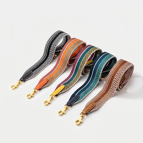 Wide Bag Shoulder Strap Replacement Woven Polyester Wax Thread With Cowhide Leather Ends Metal Hooks For Handbags