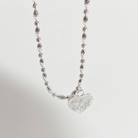 925 Sterling Silber Herz Halskette Schimmernde Mattierte Textur Olivenperlenkette Koreanischer Stil Eleganter Schmuck
