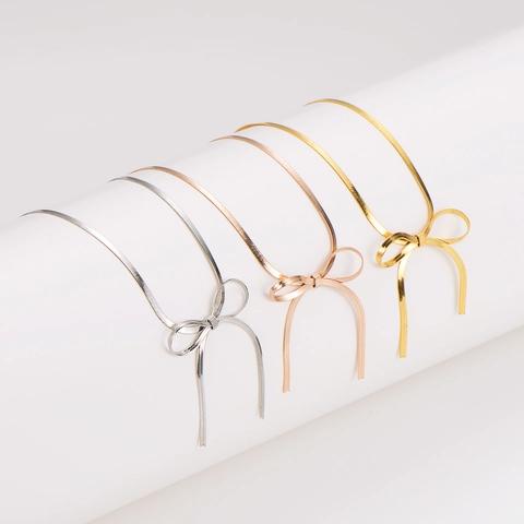 Collar Con Colgante De Lazo Acero Inoxidable 304 Chapado En Oro De 18K Cadena De Serpiente Joyería Para Mujer