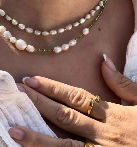 Natural Artificial Pearl Crystal Beaded Necklace Bracelet Stainless Steel Gold Plated Baroque INS Fashion Jewelry For Women