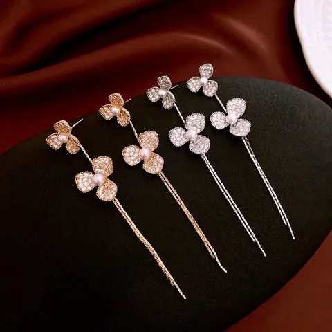 Orecchini A Nappa A Fiore Con Perla Artificial In Zircone E Perno In Argento Sterling 925 Eleganti Pendenti Per Donna