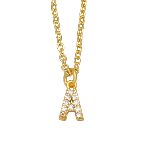 Initial Letter Pendant Necklace Gold Plated Copper Pave Zircon Dainty Clavicle Chain Jewelry For Women Girls Gift