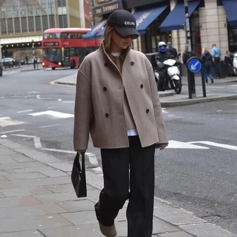 Women Woolen Texture Coat Double Breasted Stand Collar Elegant British Style Autumn Winter Outerwear Jacket Polyester