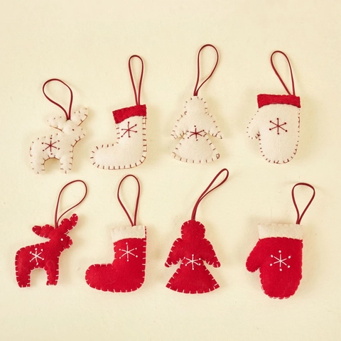 Christmas Tree Ornaments Felt Fabric Hanging Pendants Red White Snowflake Embroidered Socks Angel Glove Reindeer Holiday Decor