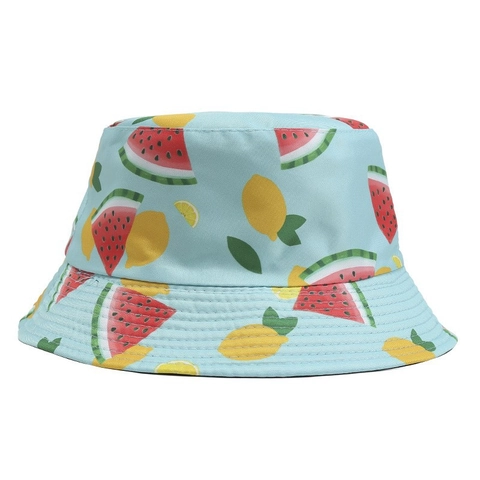 Bob En Coton Réversible Imprimé Fruits Protection Solaire Été Extérieur Chapeau De Pêcheur Pour Femmes Hommes Décontracté