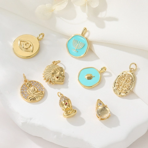 14K Gold Plated Copper Buddha Evil Eye Indian Chief Menorah Charm Pendant Only (Without Chain) For DIY Jewelry Making