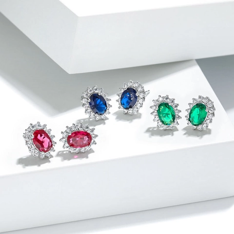 Boucles D'oreilles Puces Pierres Précieuses Ovales Cuivre AAA Zirconia Halo Tournesol Design Élégant Vintage Femmes