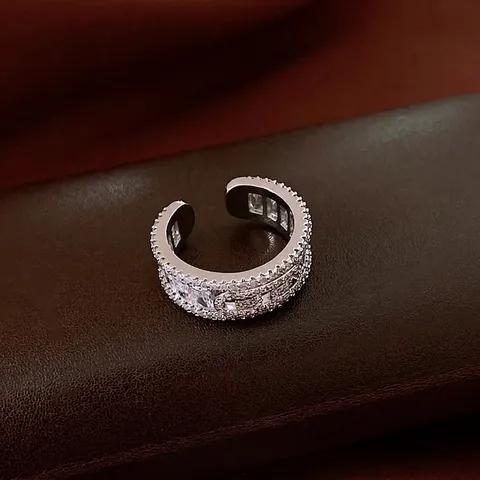 Anillo De Aleación De Circonita De Lujo Ajustable Geométrico Pavé Joyería De Moda Mujer Elegante Tono Plateado