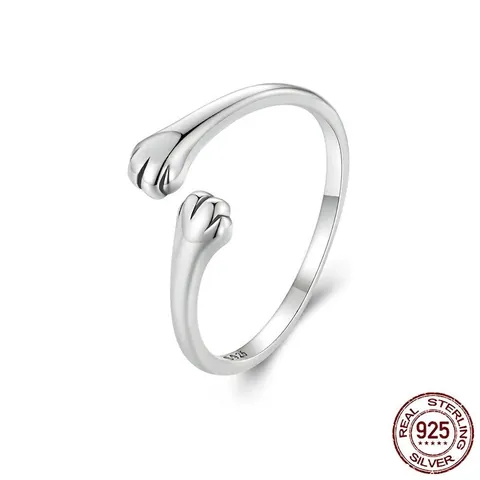 Cat Paw Hugging Adjustable Open Ring 925 Sterling Silver Animal Theme Minimalist Jewelry For Women